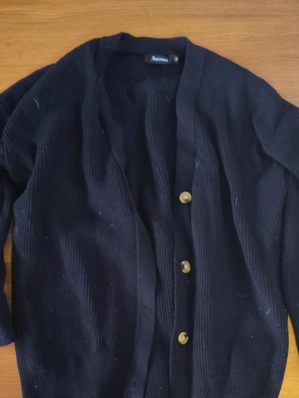 Black Ribbed Button-Front Cardigan with Gold Buttons
